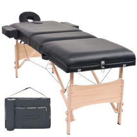 3-Zone Folding Massage Table 3.9" Thick Black - Black