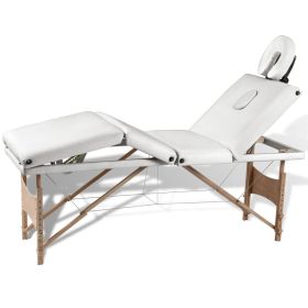 Cream White Foldable Massage Table 4 Zones with Wooden Frame - White