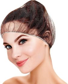 Disposable Nylon Hair Caps 24". Pack of 100 Brown Bouffant Hairnets with Elastic Headband; Unisex Hair Covers; Stretchable Hairnets Insulated Hair Mes