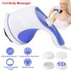 Electric Handheld Body Massager Full Body Vibrating Massager w/ 4 Interchangeable Massager Head - Blue & White
