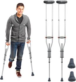 1 Pair Forearm Crutches, Universal Aluminum Non-Slip Crutches with Adjustable Height and Turning Arm Cuffs - KM3834